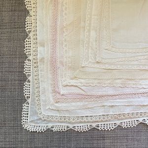 Vintage Textiles Lot: 10 Lace Trimmed Cotton and Linen Handkerchiefs
